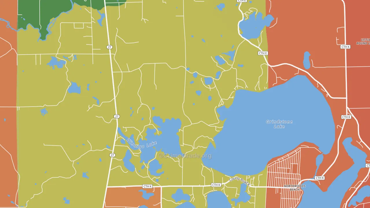 Northwoods Beach, WI Map of Murder Rates