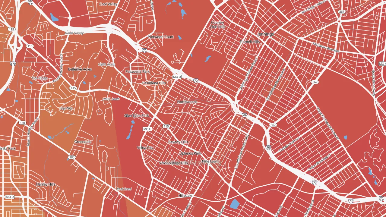 Northwoods, MO Map of Murder Rates