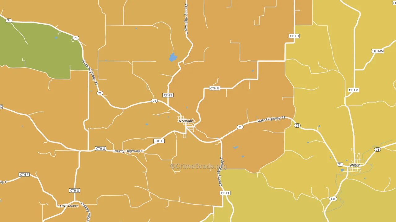 Norwalk, WI Map of Murder Rates