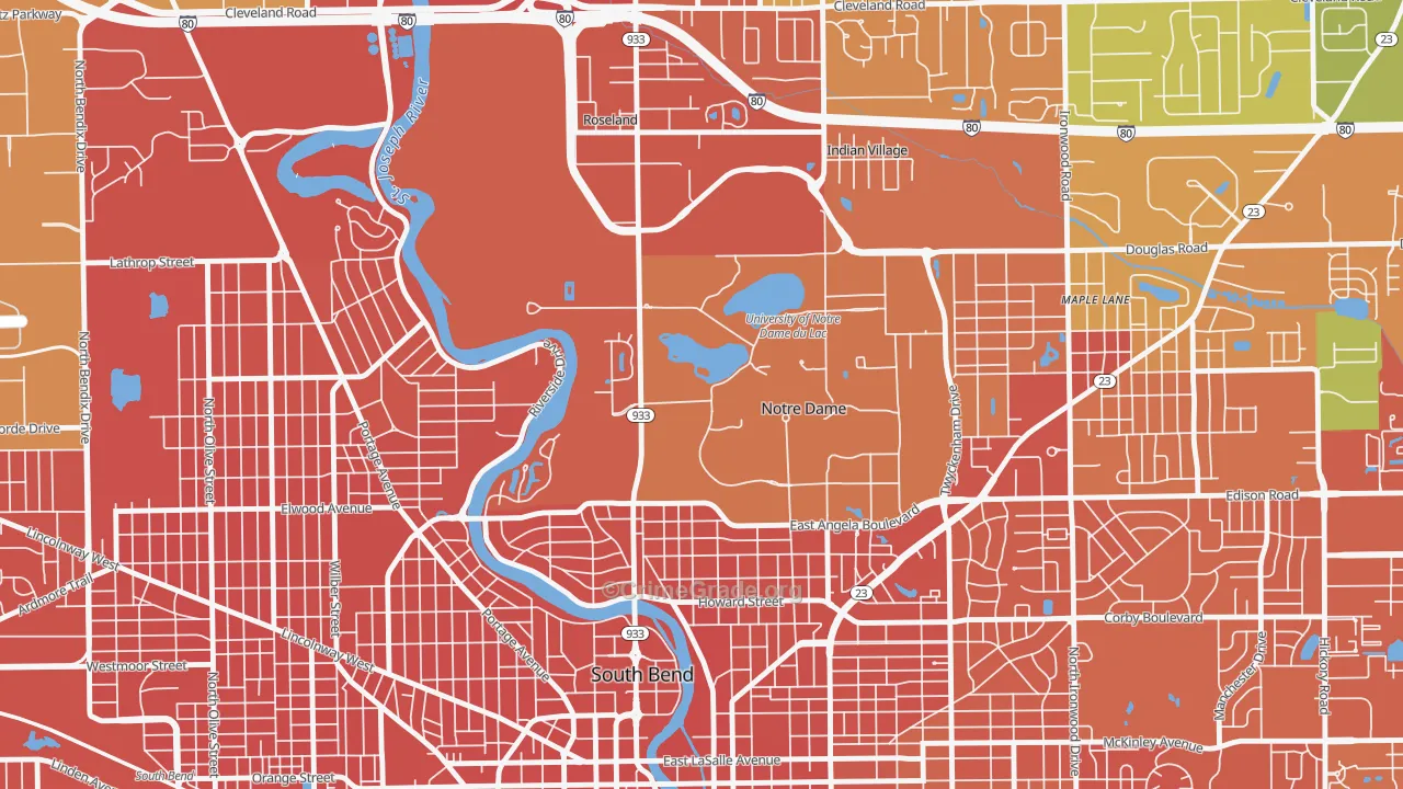 Notre Dame, IN Map of Murder Rates