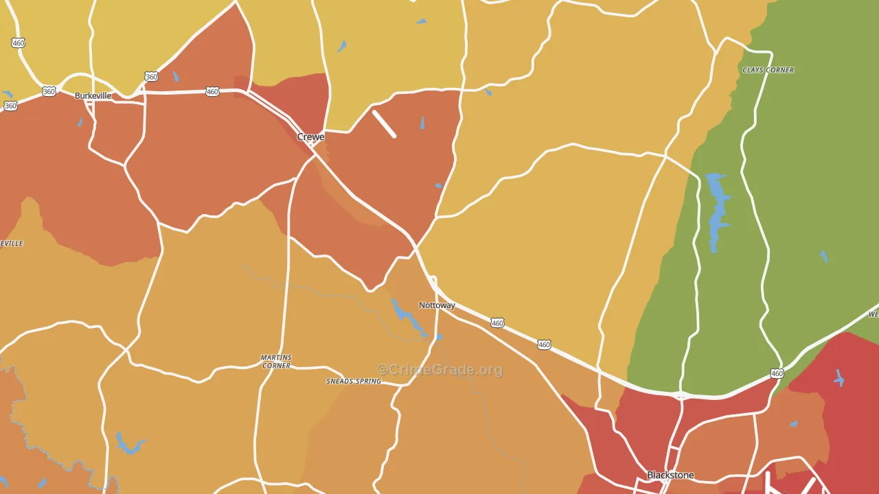 Nottoway County, VA Map of Murder Rates