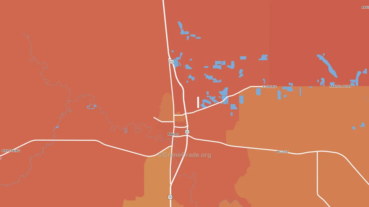 Noxubee County, MS Map of Murder Rates
