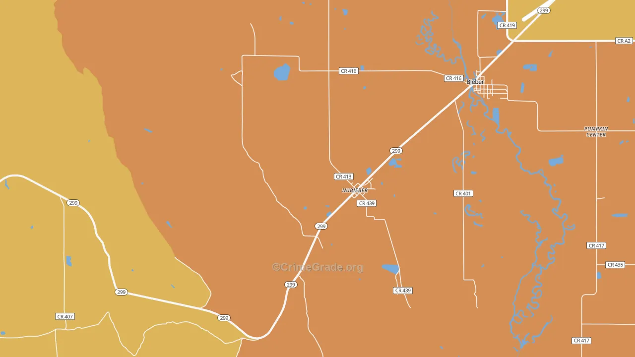 Nubieber, CA Map of Murder Rates