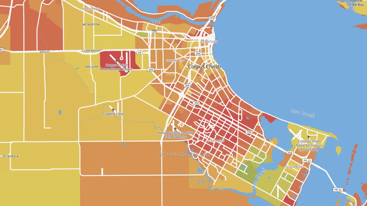Nueces County, TX Map of Murder Rates
