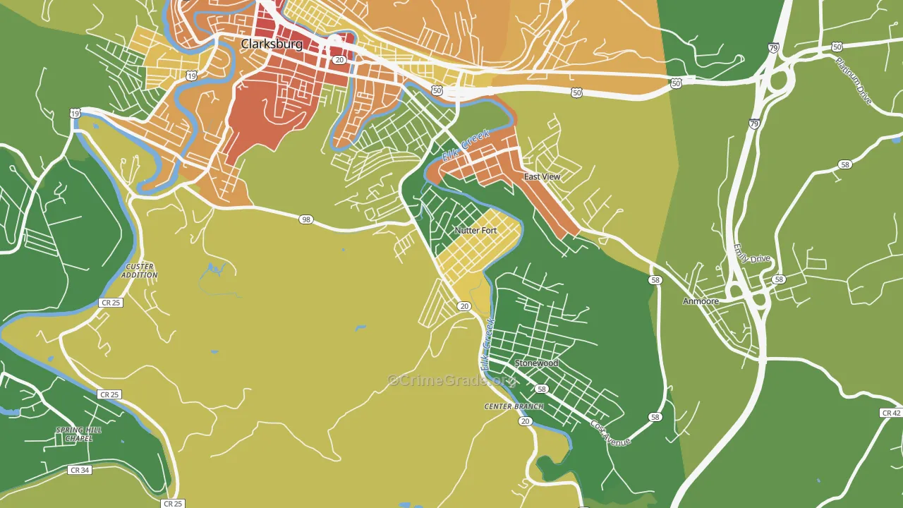 Nutter Fort, WV Map of Murder Rates