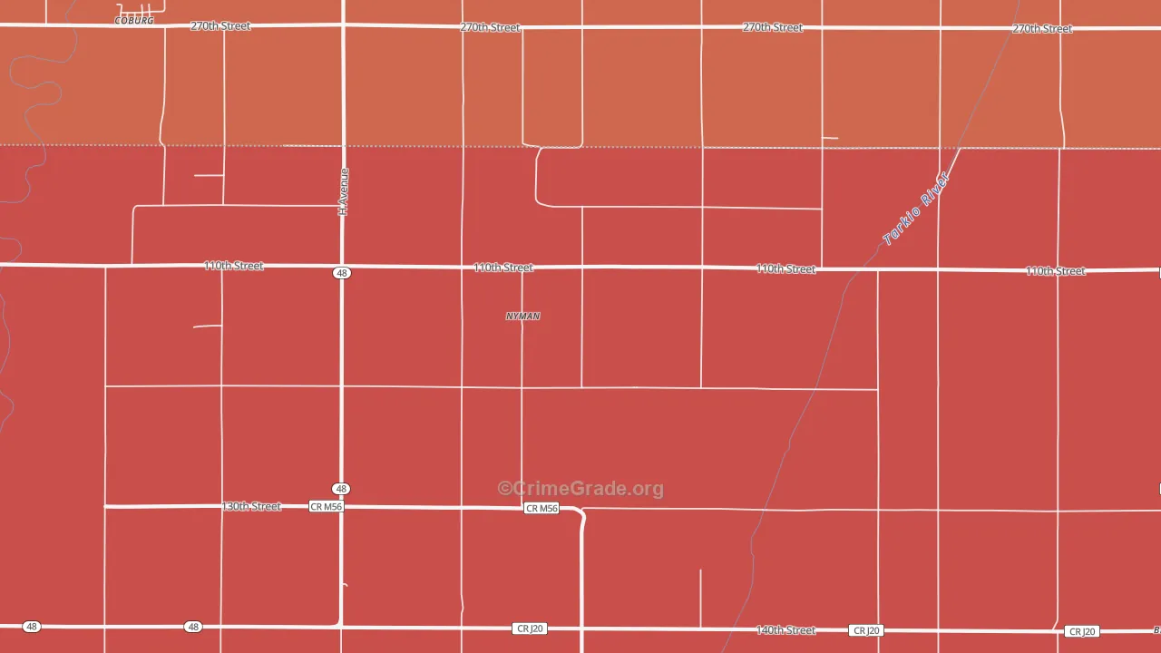 Nyman, IA Map of Murder Rates