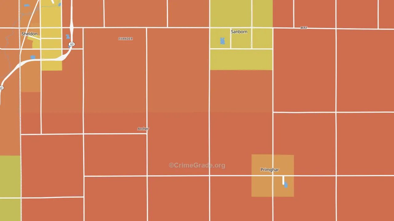 O'Brien County, IA Map of Murder Rates