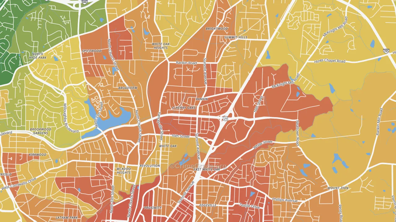 O Henry Oaks, Greensboro, NC Map of Murder Rates