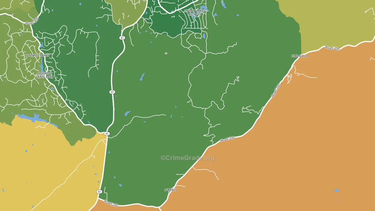 O'Neals, CA Map of Murder Rates
