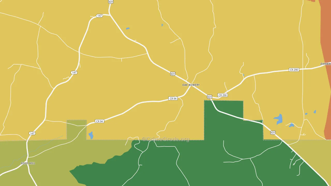Oak Bowery, AL Map of Murder Rates