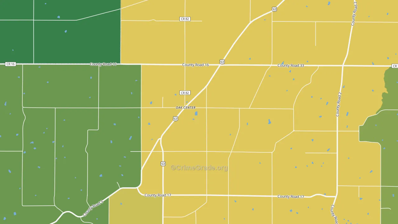 Oak Center, MN Map of Murder Rates