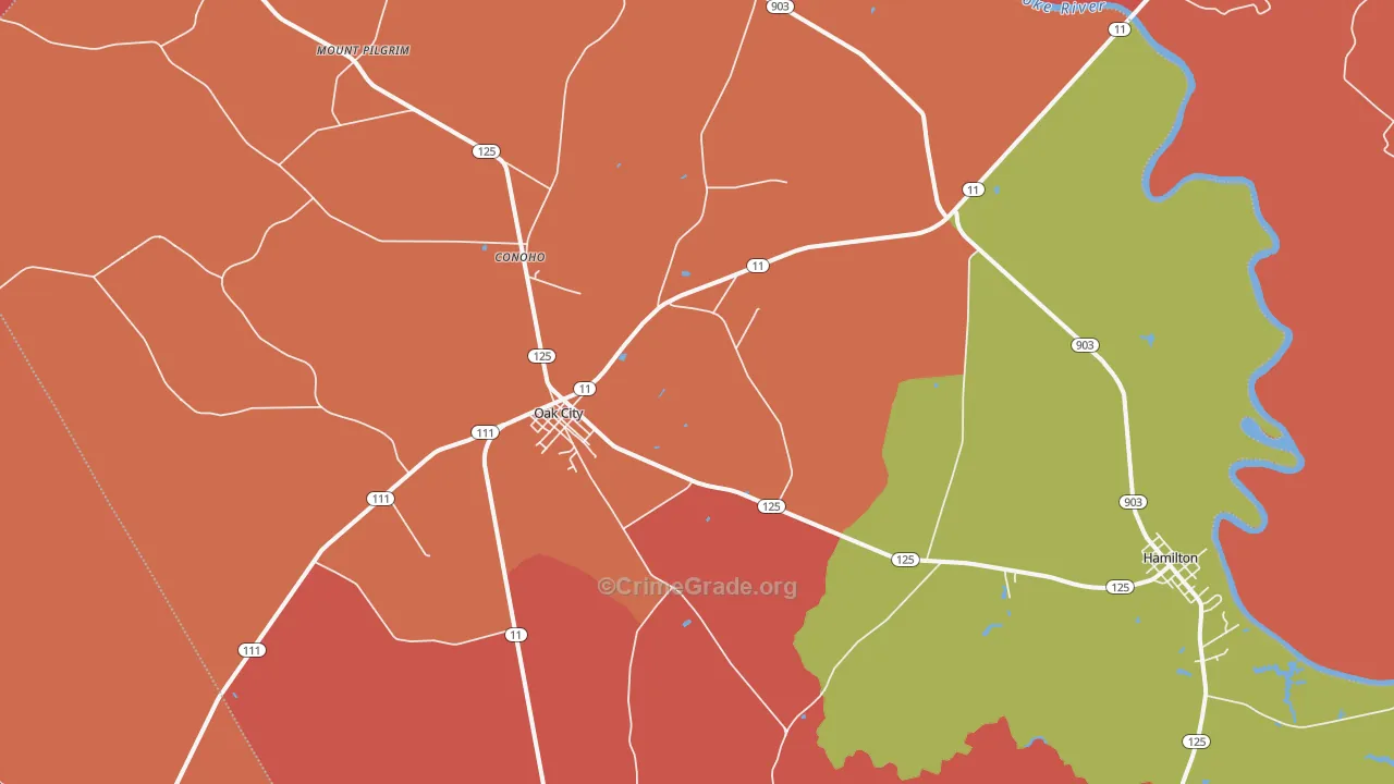 Oak City, NC Map of Murder Rates