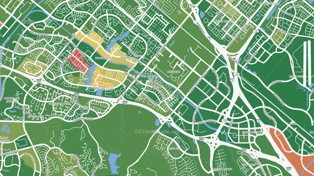 Oak Creek, Irvine, CA Map of Murder Rates