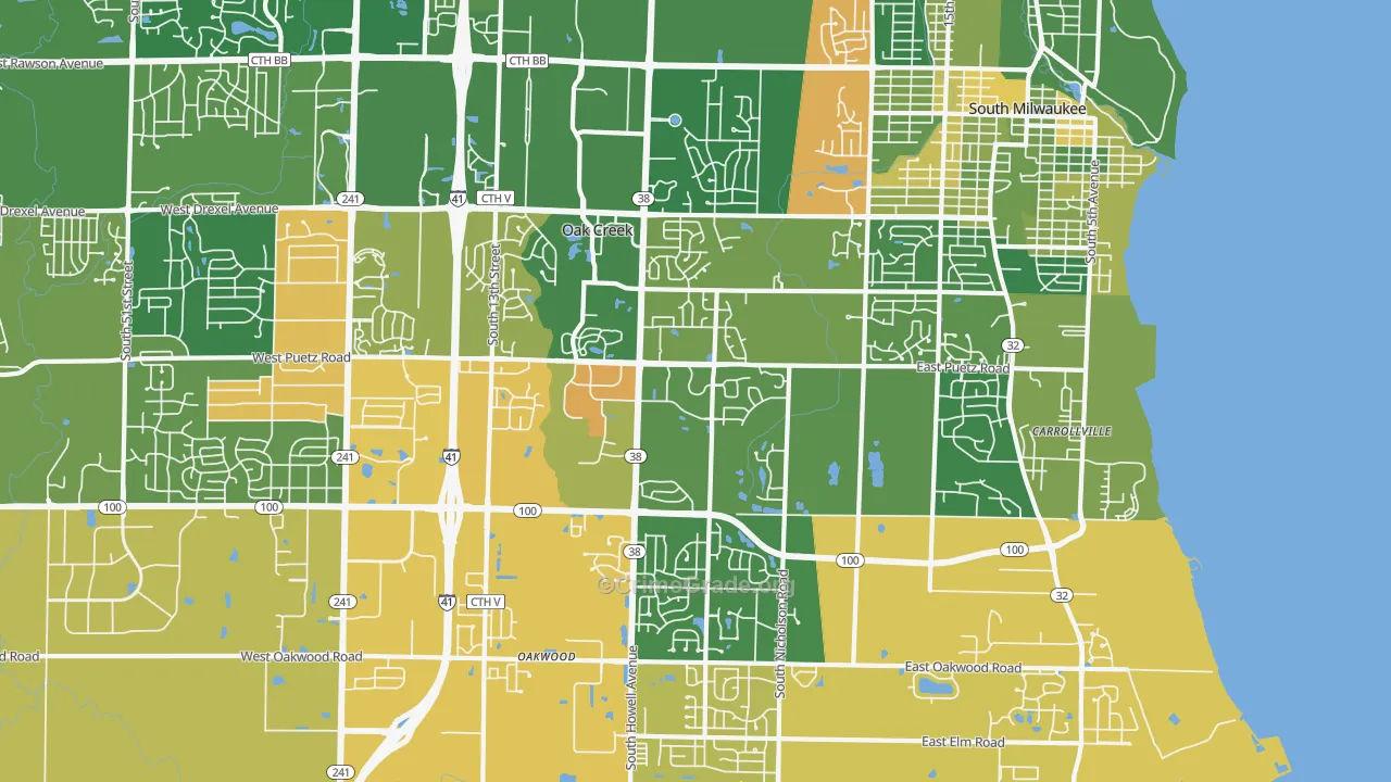 Oak Creek, WI Map of Murder Rates