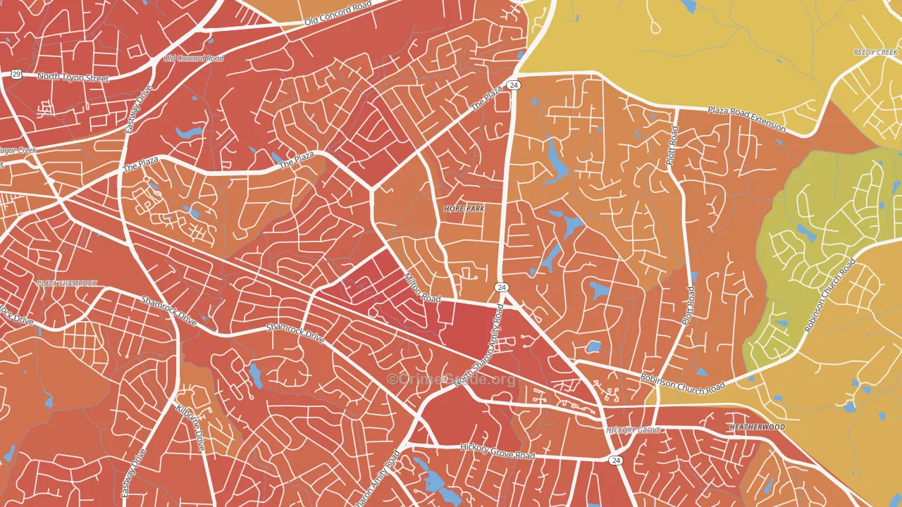 Oak Forest, Charlotte, NC Map of Murder Rates
