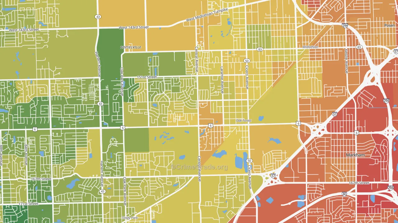 Oak Forest, IL Map of Murder Rates