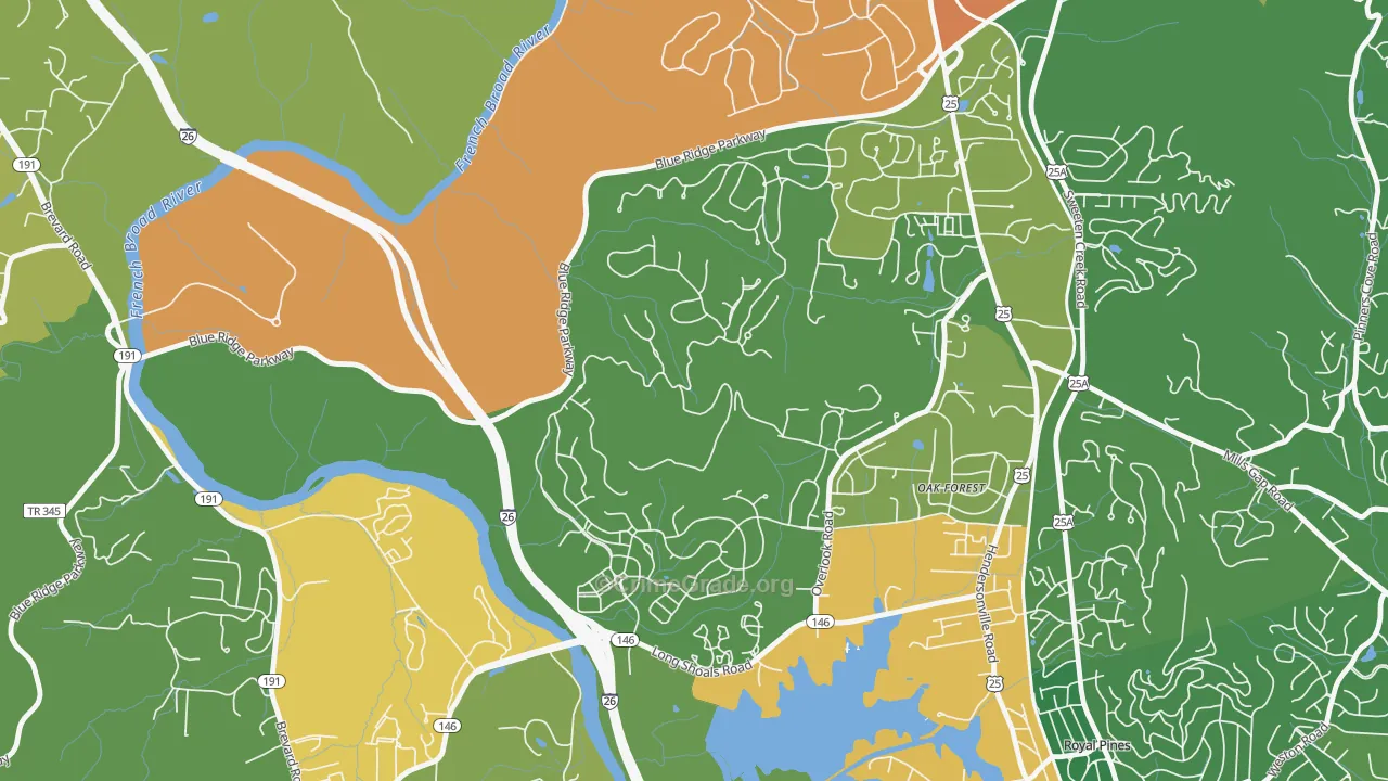 Oak Forest, NC Map of Murder Rates