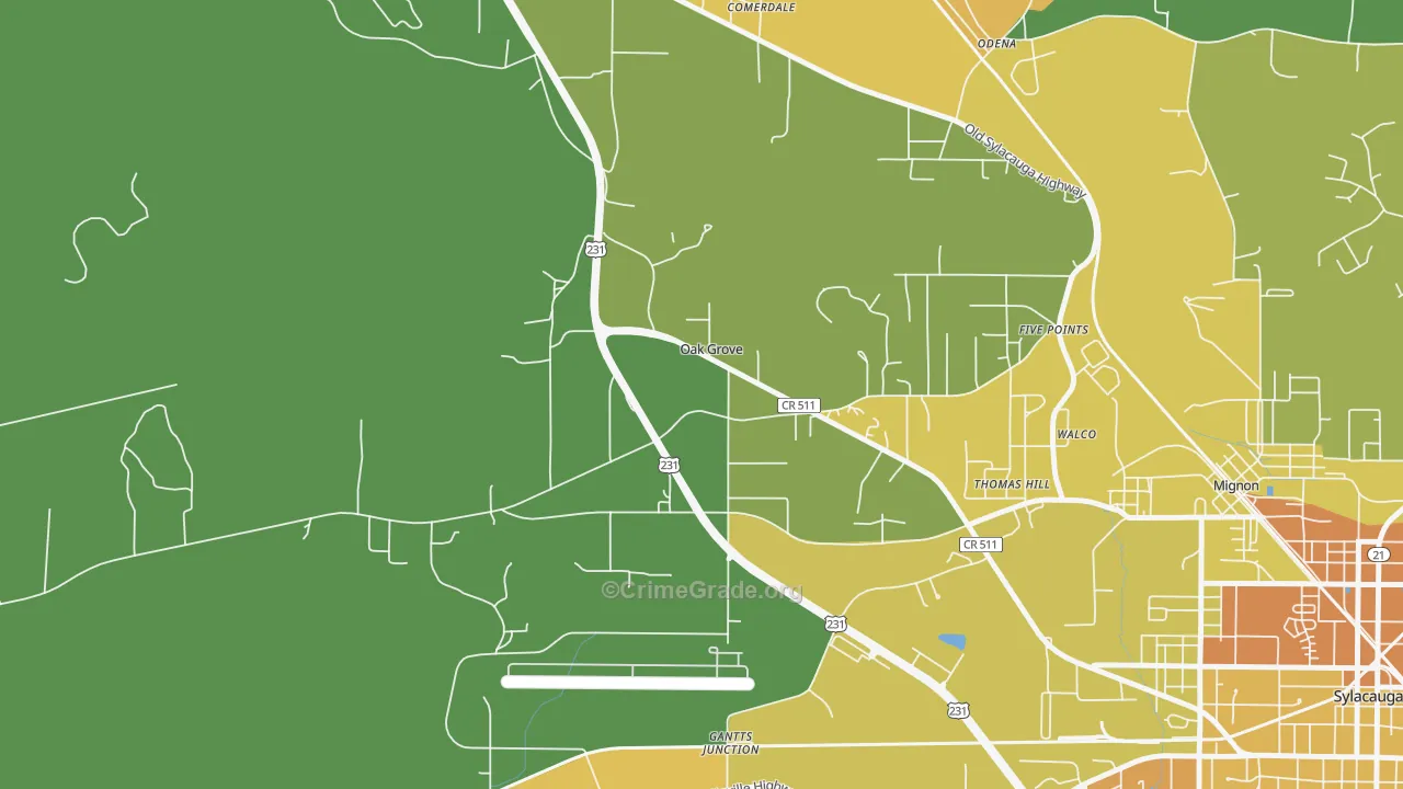 Oak Grove, AL Map of Murder Rates