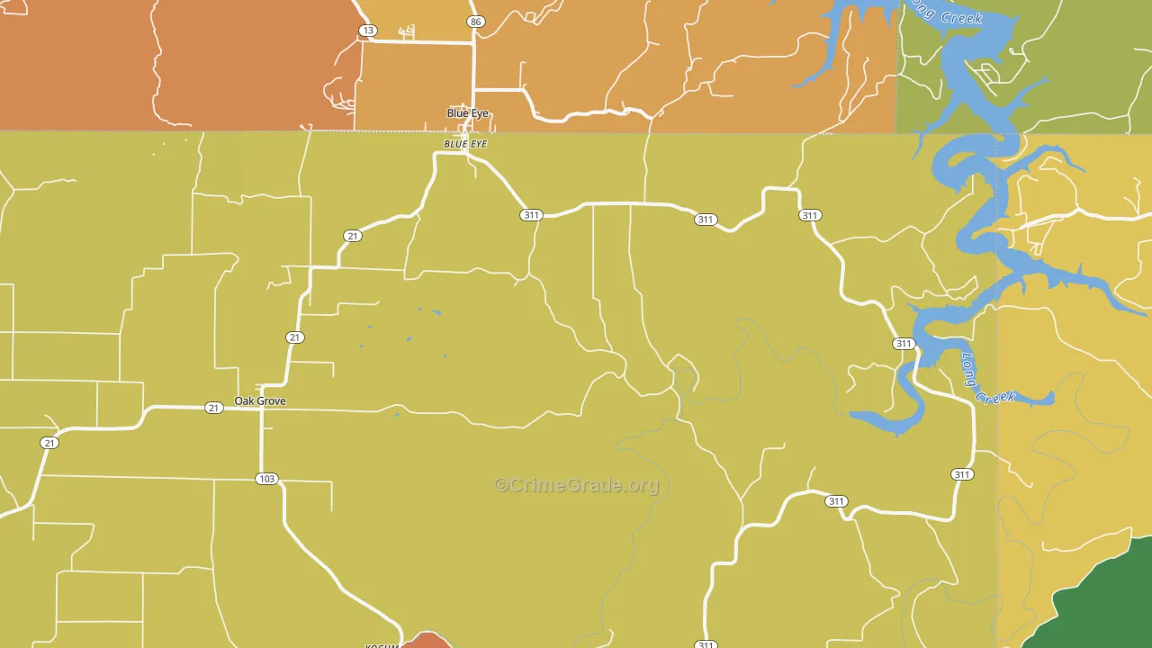 Oak Grove, AR Map of Murder Rates