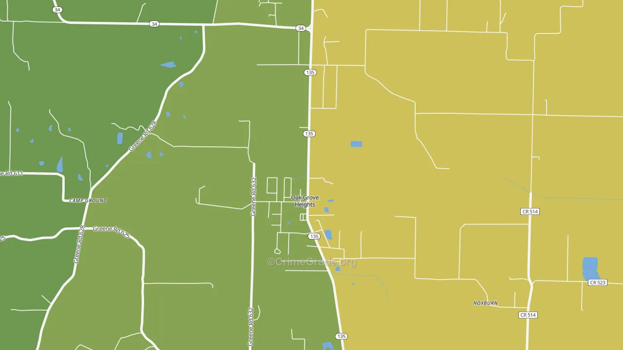 Oak Grove Heights, AR Map of Murder Rates