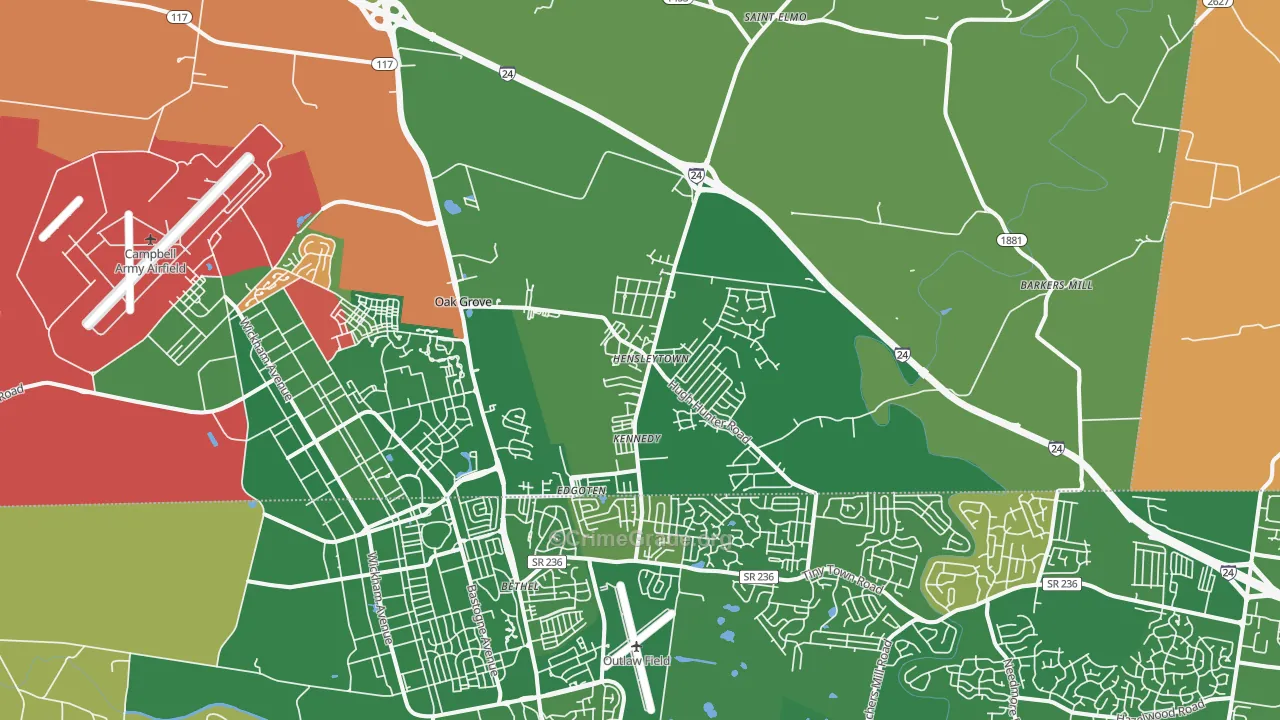 Oak Grove, KY Map of Murder Rates