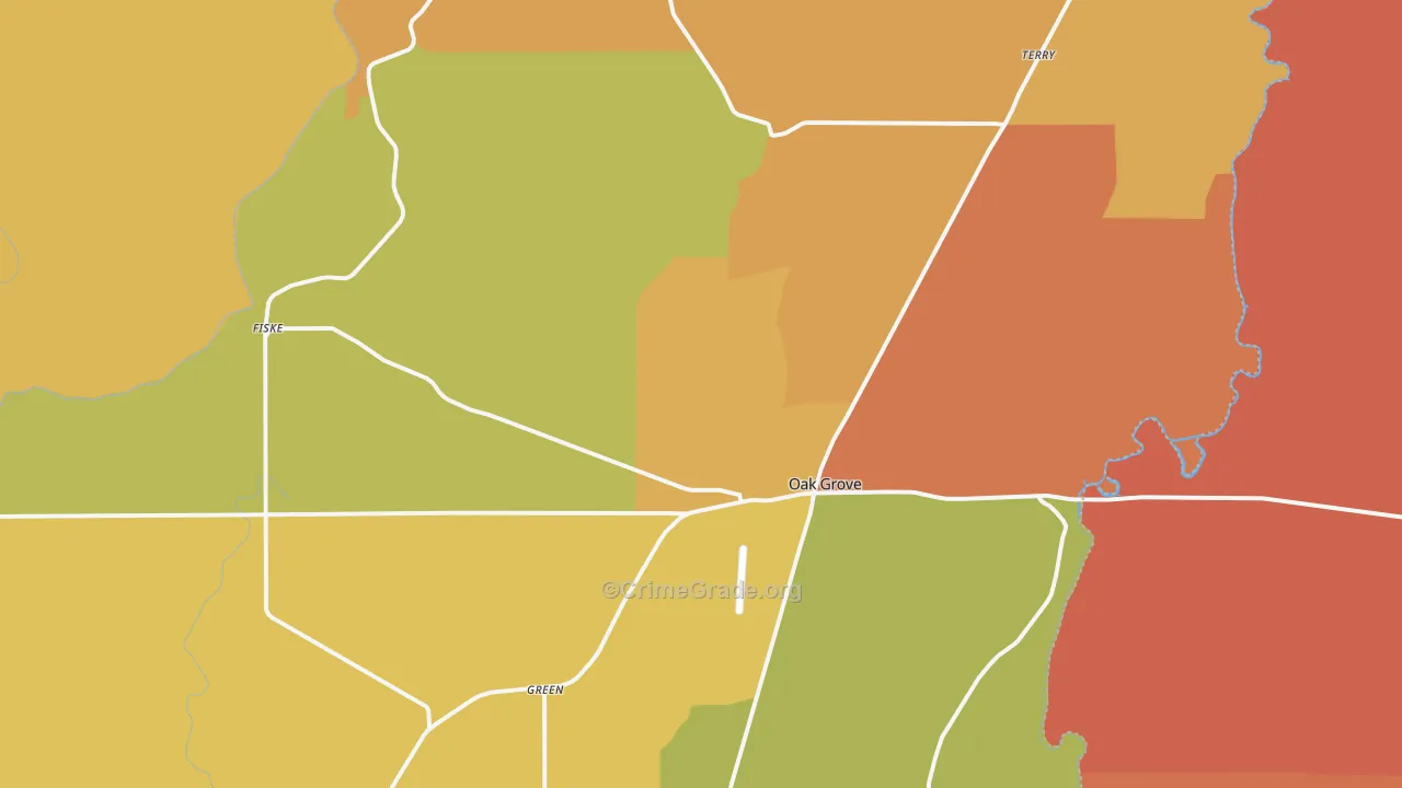 Oak Grove, LA Map of Murder Rates