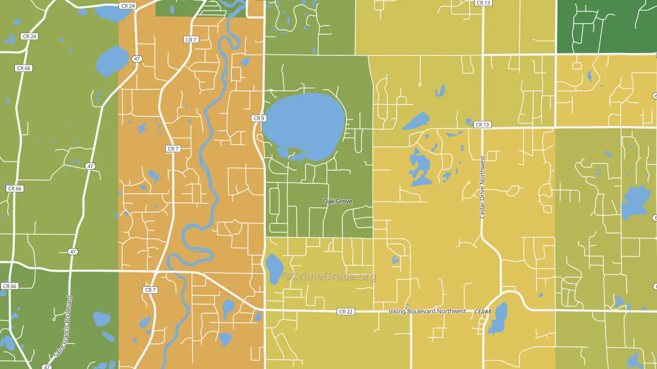 Oak Grove, MN Map of Murder Rates