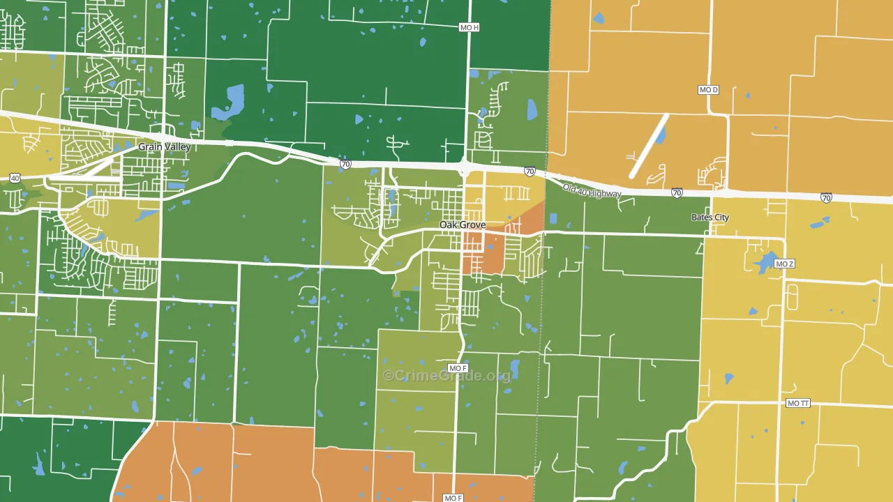 Oak Grove, MO Map of Murder Rates