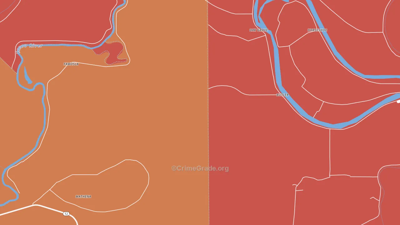 Oak Grove, MS Map of Murder Rates