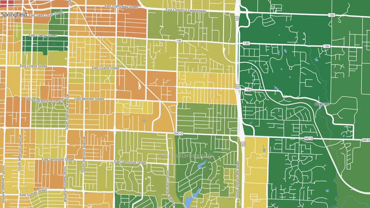 Oak Grove, Springfield, MO Map of Murder Rates