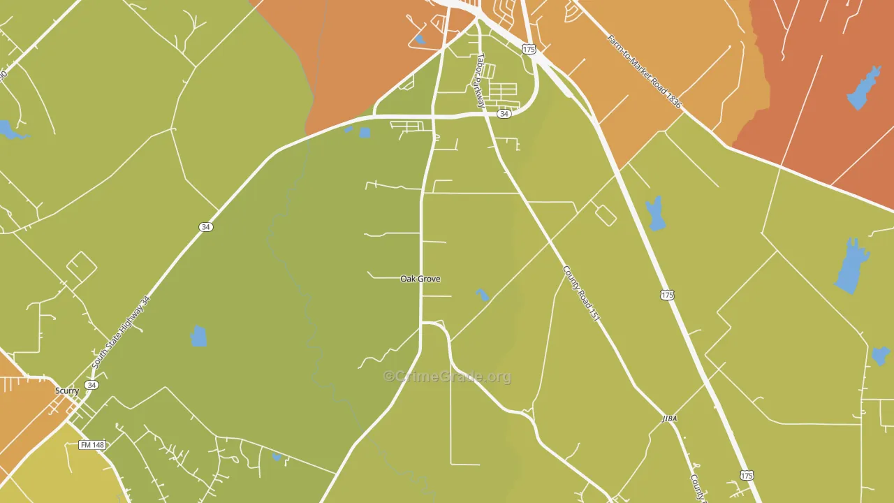 Oak Grove, TX Map of Murder Rates