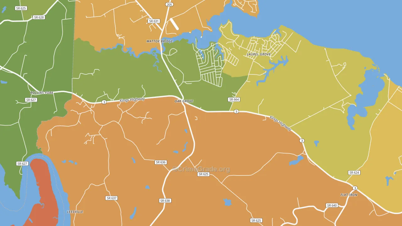 Oak Grove, VA Map of Murder Rates
