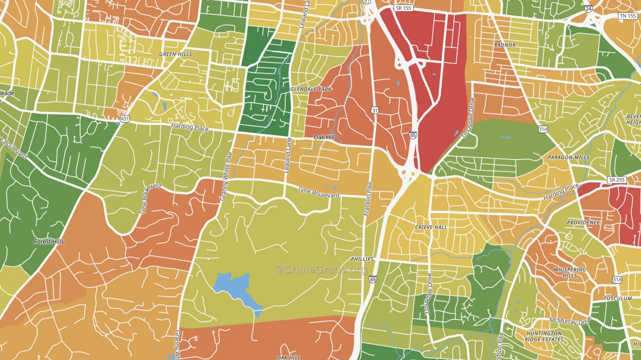 Oak Hill, TN Map of Murder Rates