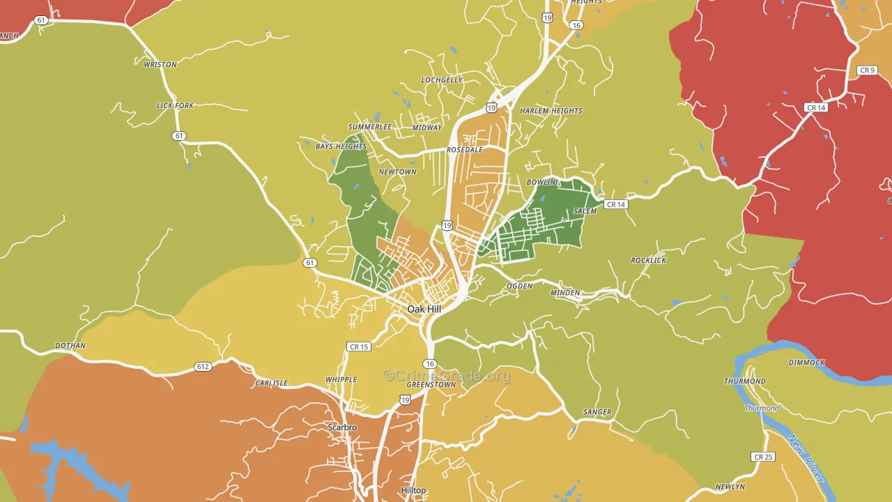 Oak Hill, WV Map of Murder Rates