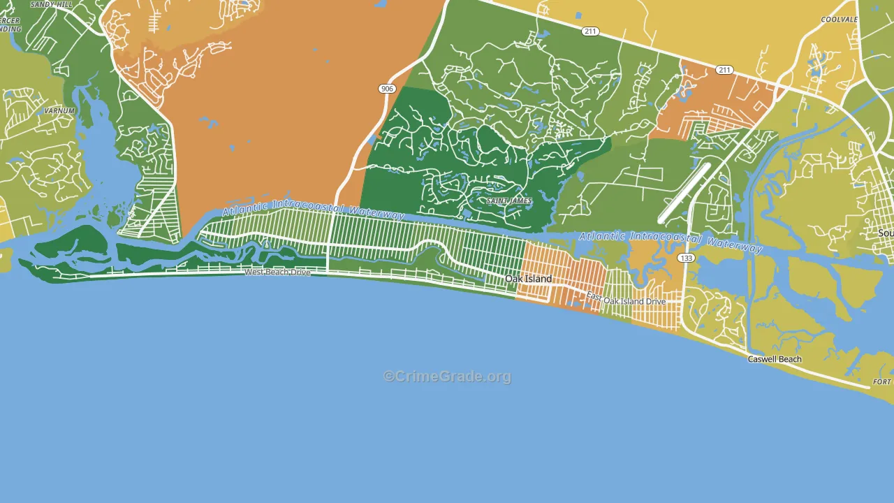 Oak Island, NC Map of Murder Rates