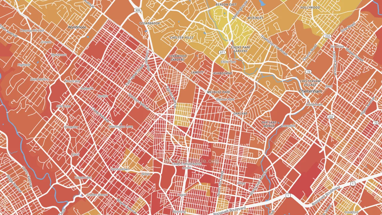 Oak Lane, Philadelphia, PA Map of Murder Rates