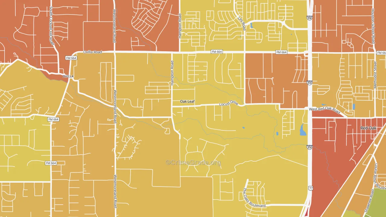 Oak Leaf, TX Map of Murder Rates