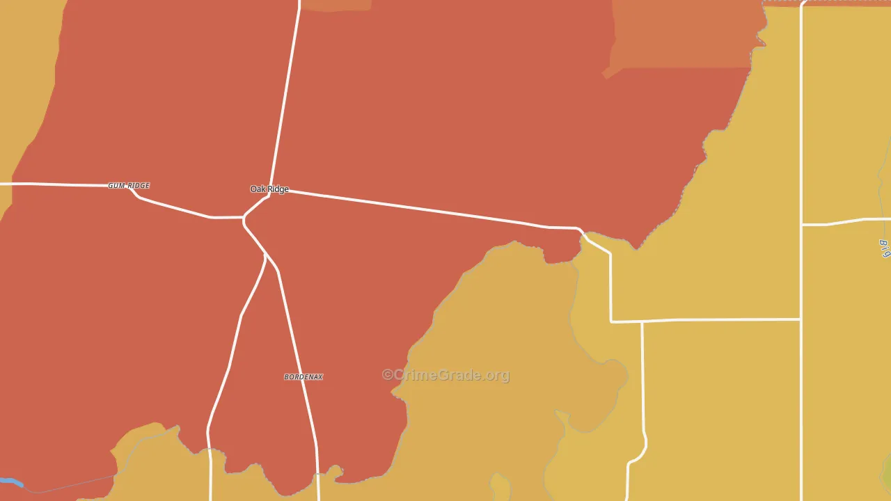 Oak Ridge, LA Map of Murder Rates
