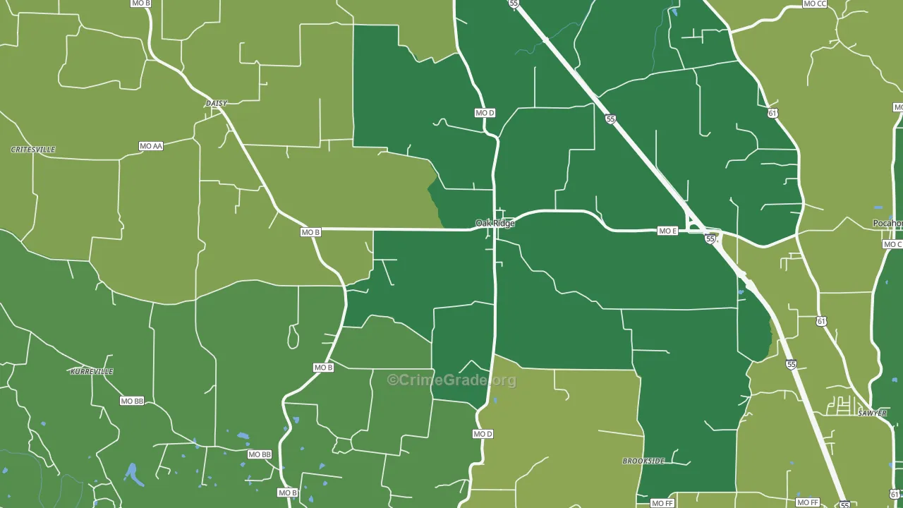 Oak Ridge, MO Map of Murder Rates