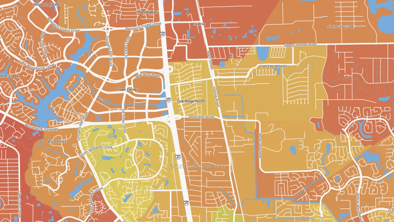 Oak Ridge North, TX Map of Murder Rates