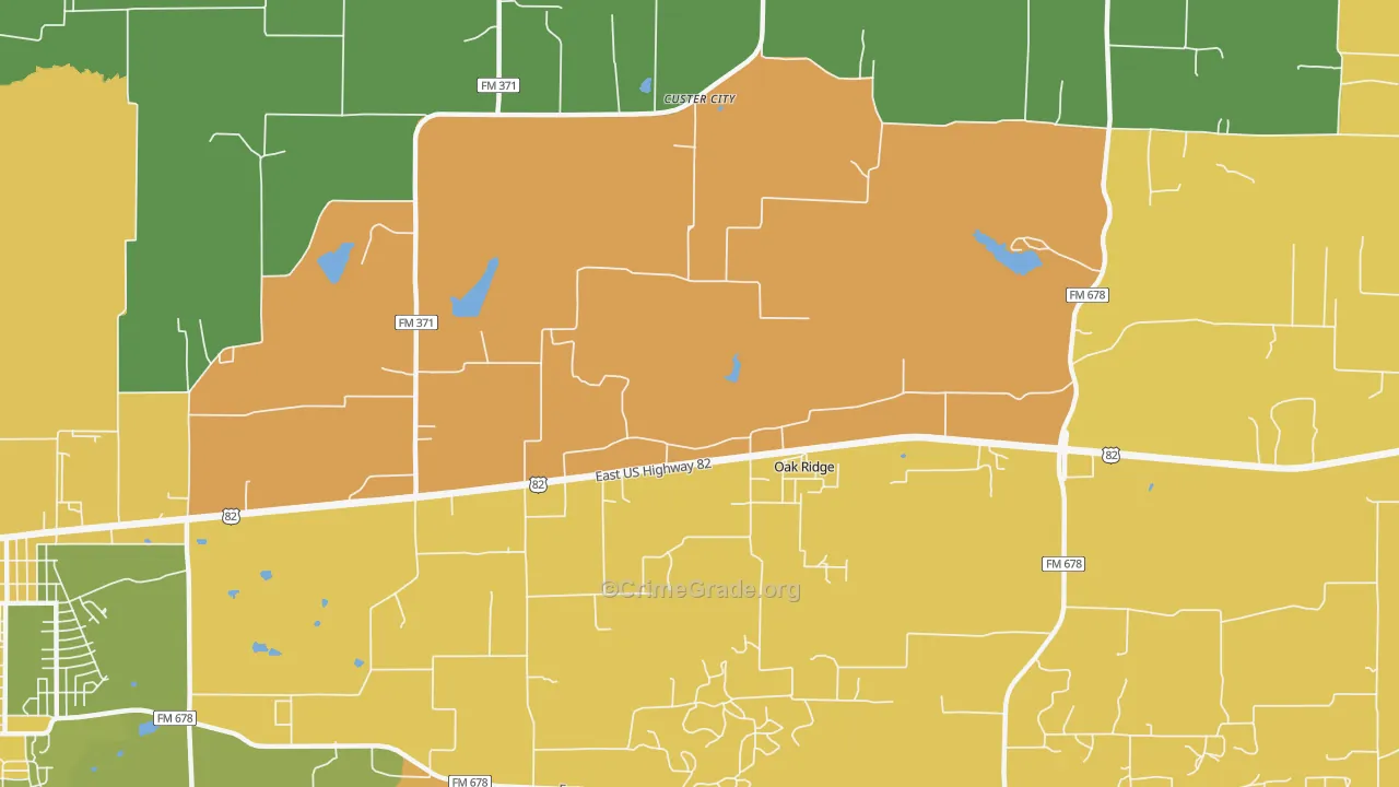 Oak Ridge, TX Map of Murder Rates