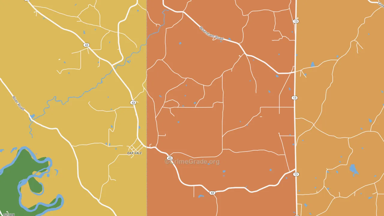 Oak Vale, MS Map of Murder Rates