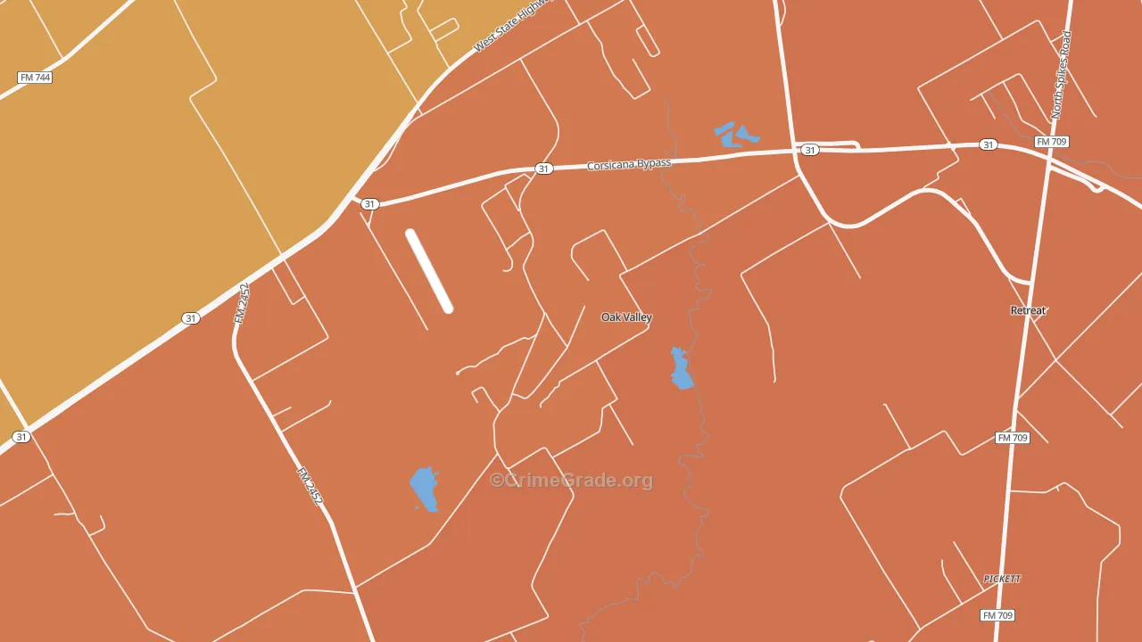 Oak Valley, TX Map of Murder Rates