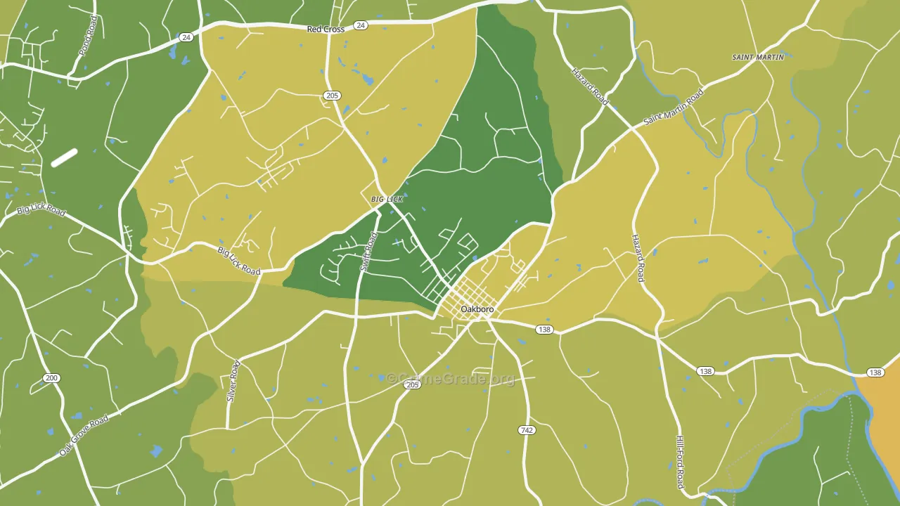 Oakboro, NC Map of Murder Rates