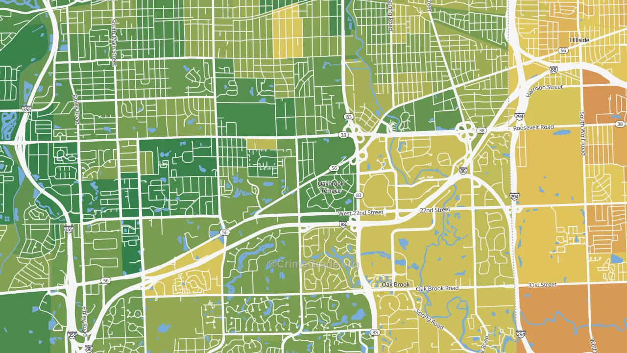 Oakbrook Terrace, IL Map of Murder Rates