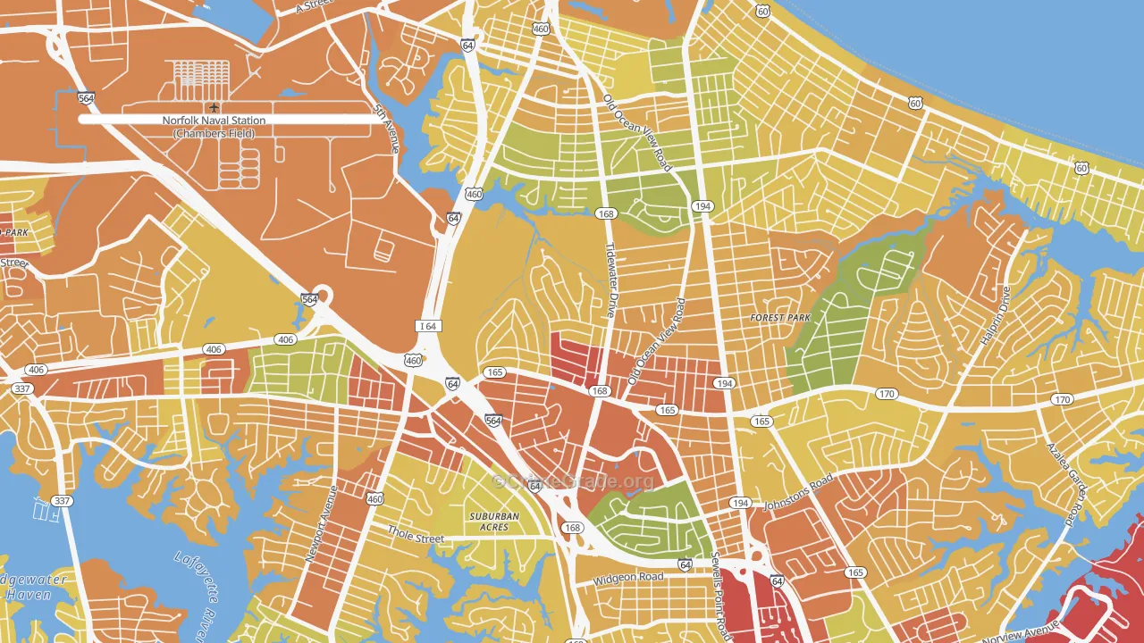 Oakdale Farms, Norfolk, VA Map of Murder Rates
