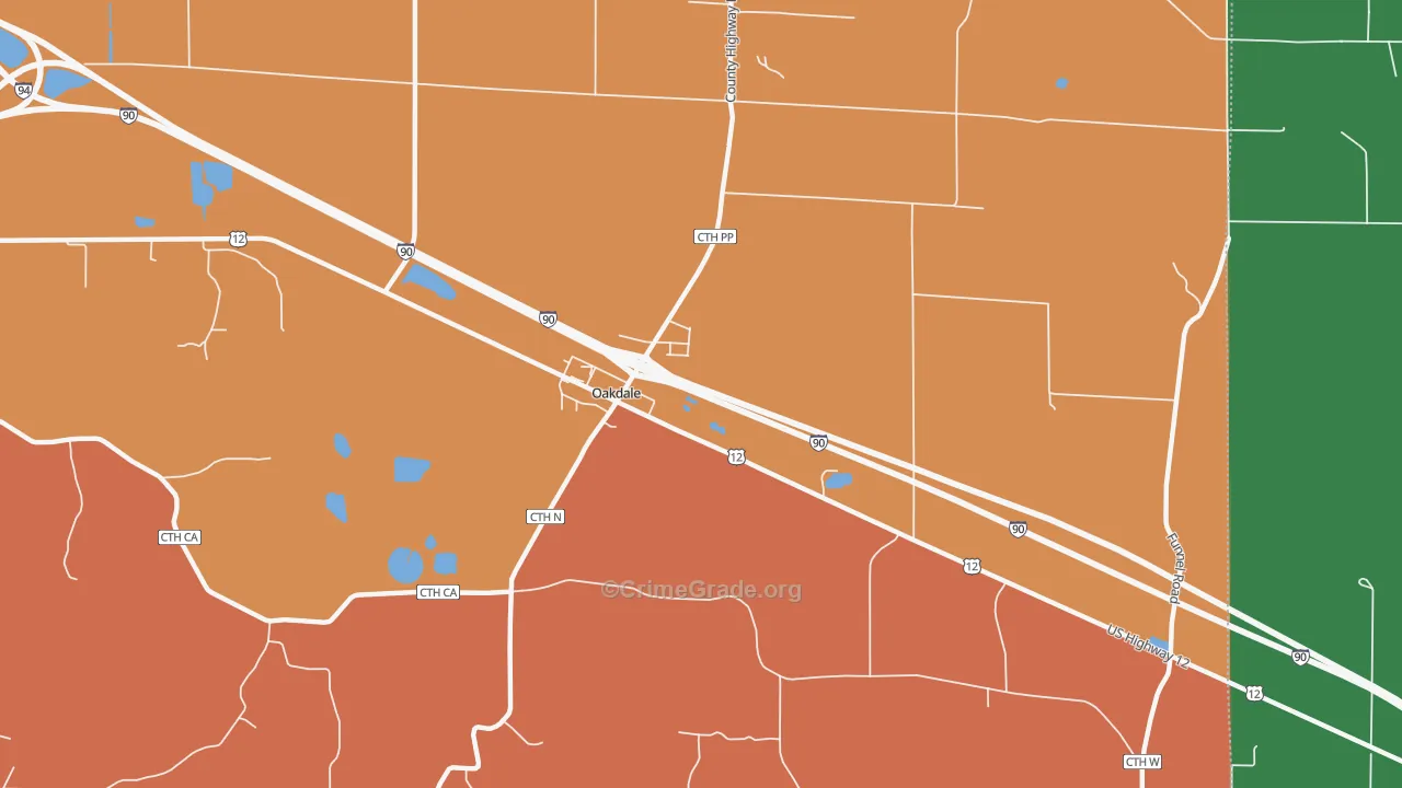 Oakdale, WI Map of Murder Rates