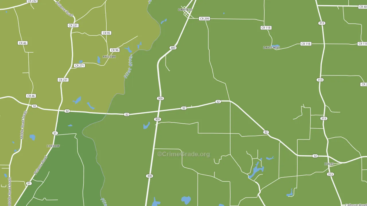 Oakfield, GA Map of Murder Rates