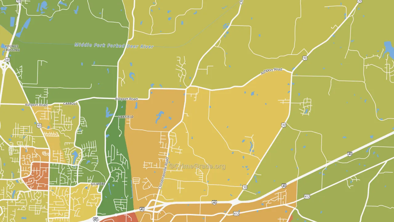 Oakfield, TN Map of Murder Rates