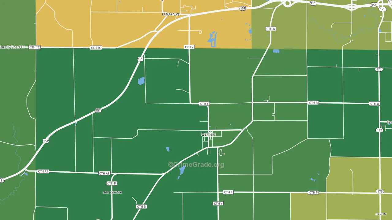 Oakfield, WI Map of Murder Rates